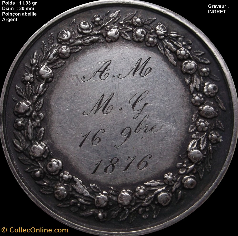 Médaille de mariage , Pingret , poinçon abeille , Argent , coin bouché sur le P de Pingret medailles medaille de mariage pingret poincon abeille argent coin bouche sur le p de pingret