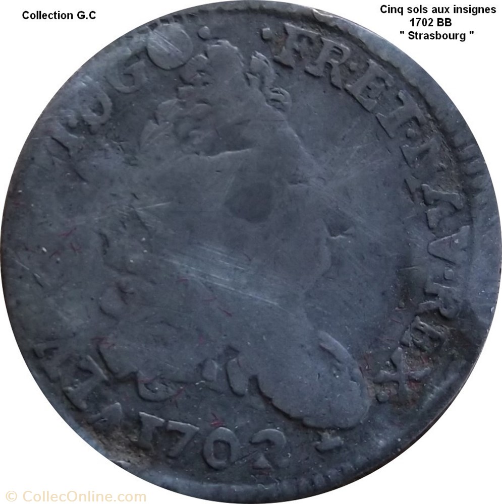 Cinq sols aux insignes 1702 BB monnaie cinq sols aux insignes 1702 bb