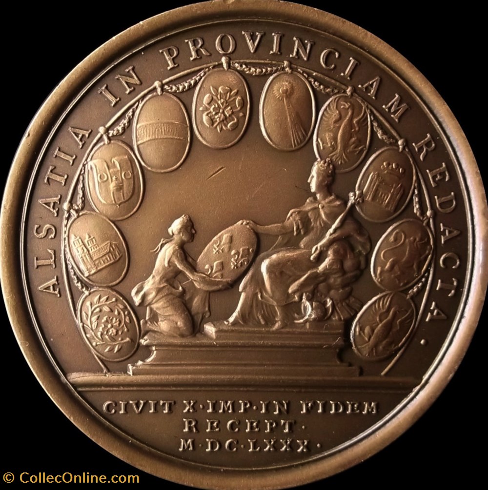 Médaille Louis le grand, conquête de l'Alsace, serment de fidélité de 10 villes impériales, 1680 medailles medaille louis le grand conquete de alsace serment de fidelite de 10 villes imperiales 1680