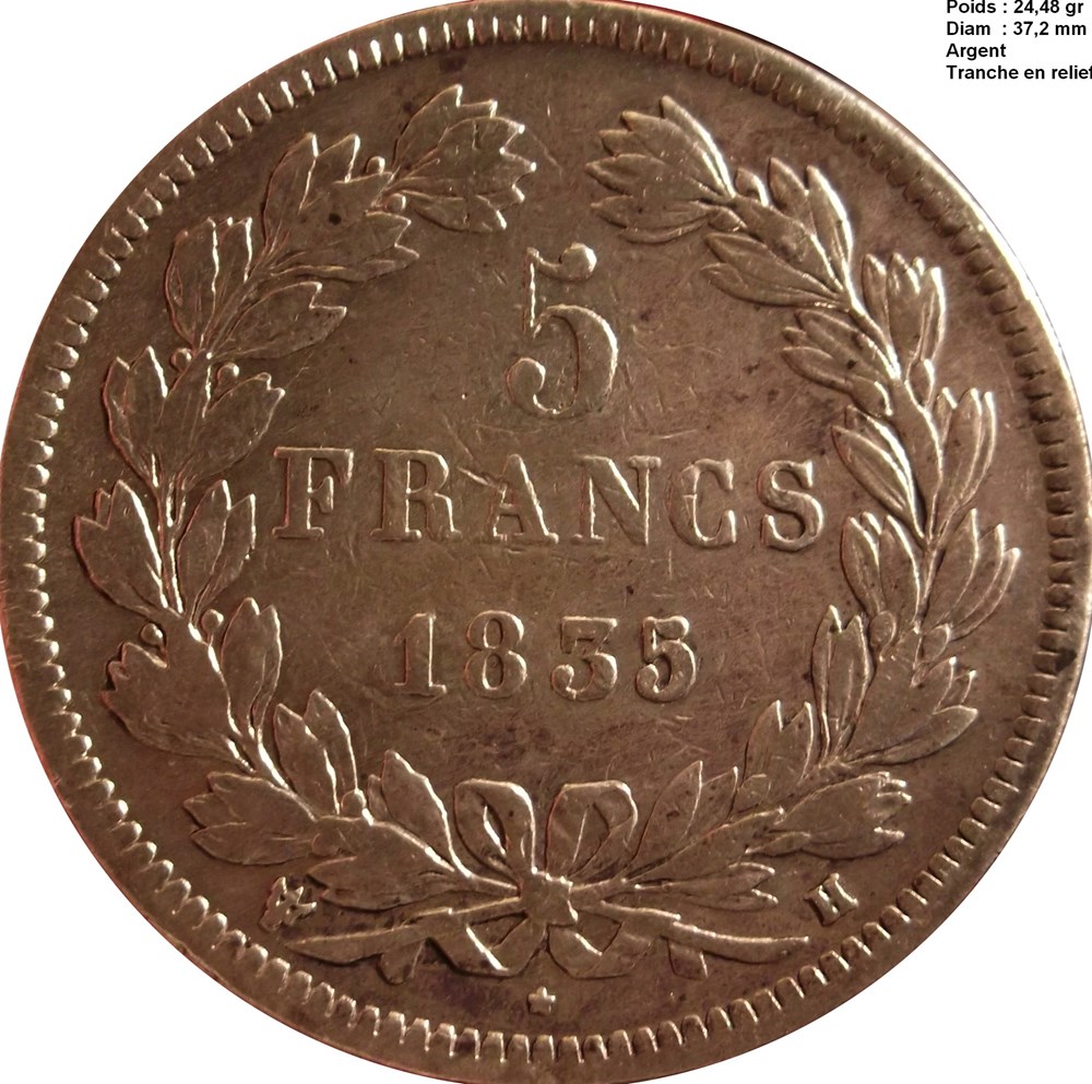 5 Francs Louis Philippe 1835 H La Rochelle monnaies monde france 5 francs louis philippe 1835 h la rochelle