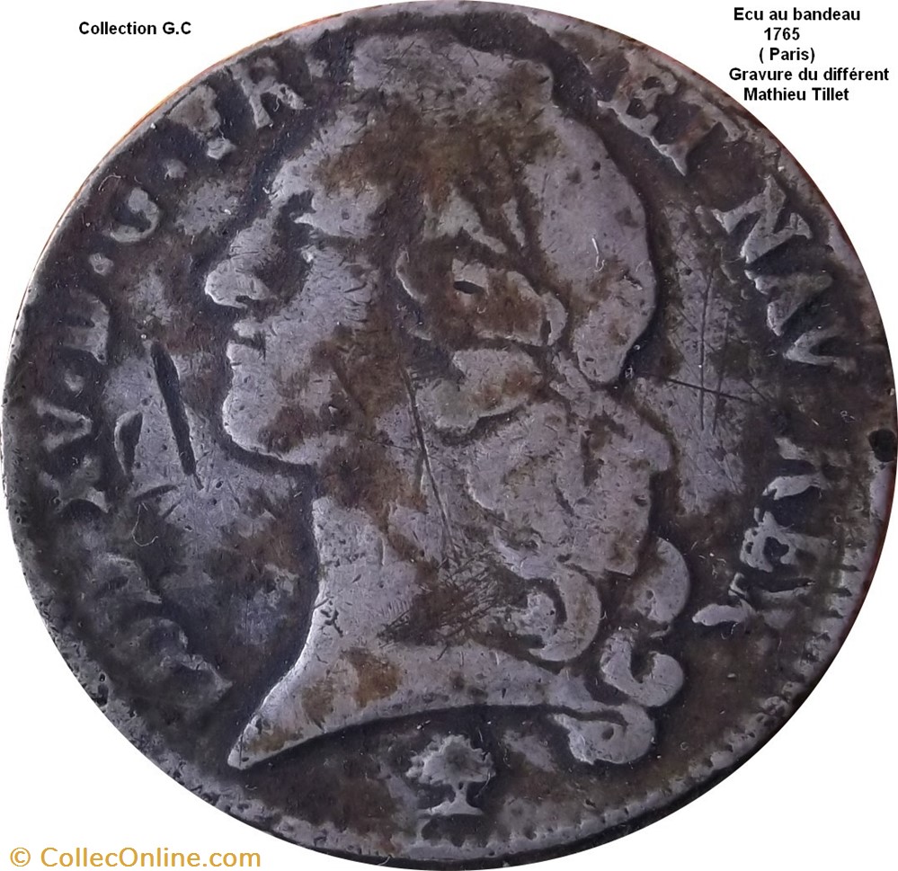 Ecu au bandeau 1765 Paris différent du directeur Mathieu Tillet monnaie france royale ecu au bandeau 1765 paris different du directeur mathieu tillet