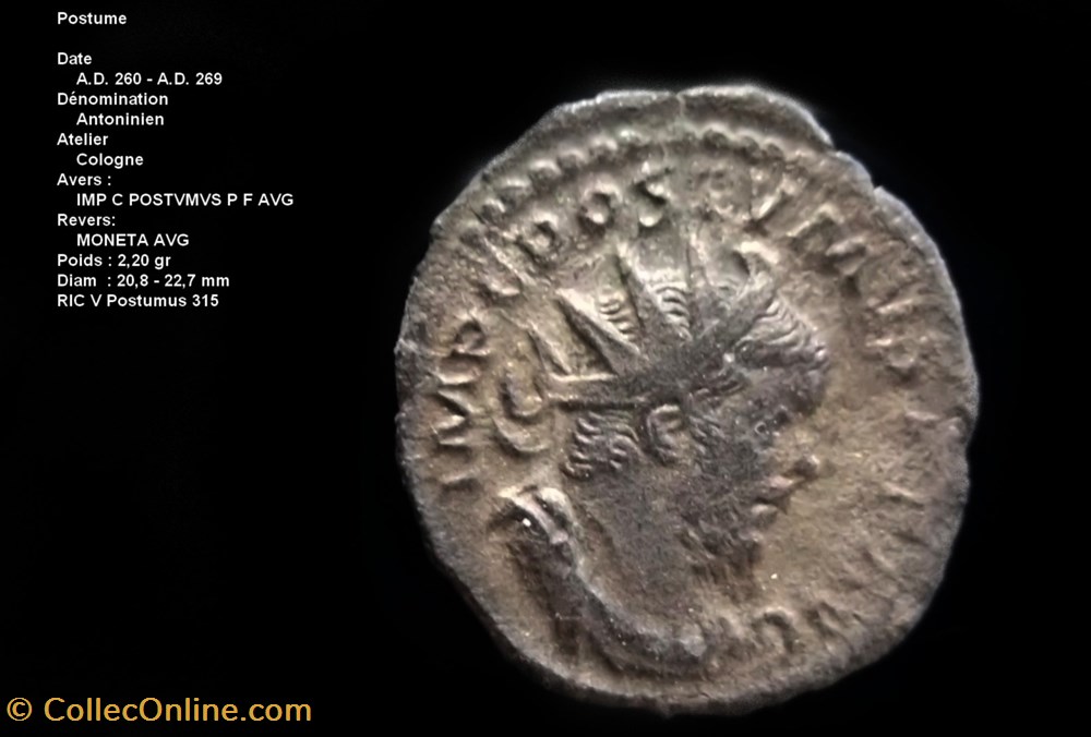 Postume RIC V Postumus 315 monnaies antiques a romaines republicaines imperiales postume ric v postumus 315