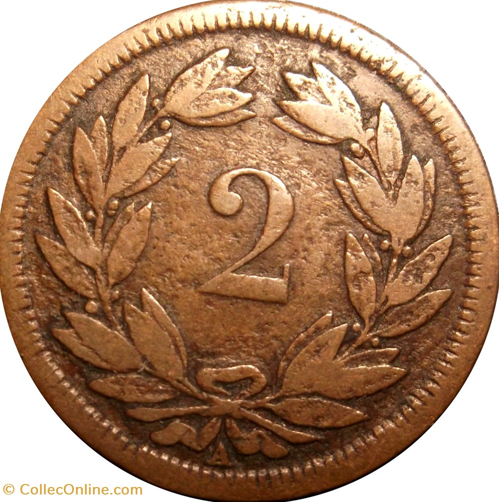 monnaies europe medievale suisse 2 centimes rappen croix suisse 1850 paris