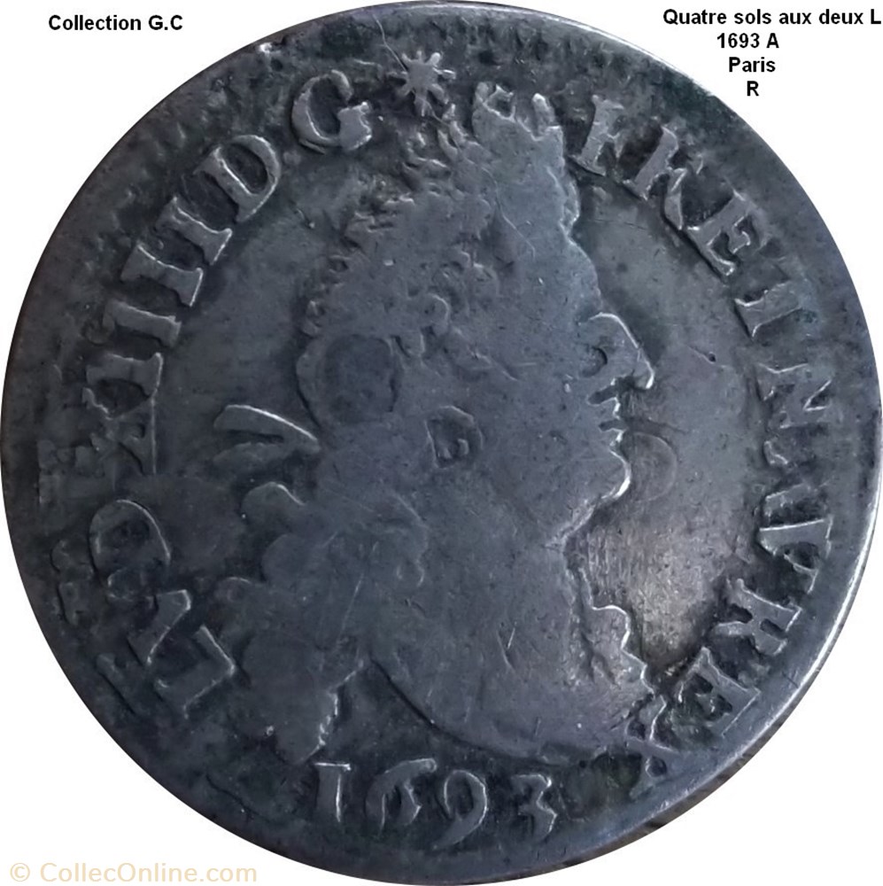 Quatre sols aux deux L couronnés 1693 A monnaie quatre sols aux deux l couronnes 1693 a