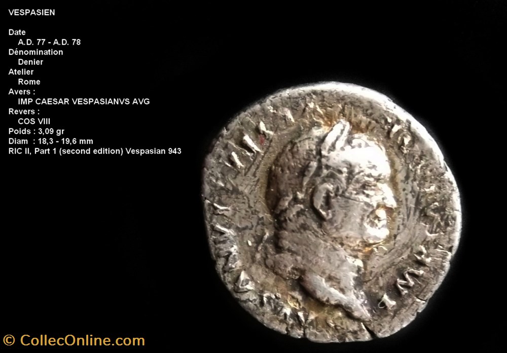 VESPASIEN COS VIII monnaies antiques romaines republicaines imperiales vespasien cos viii
