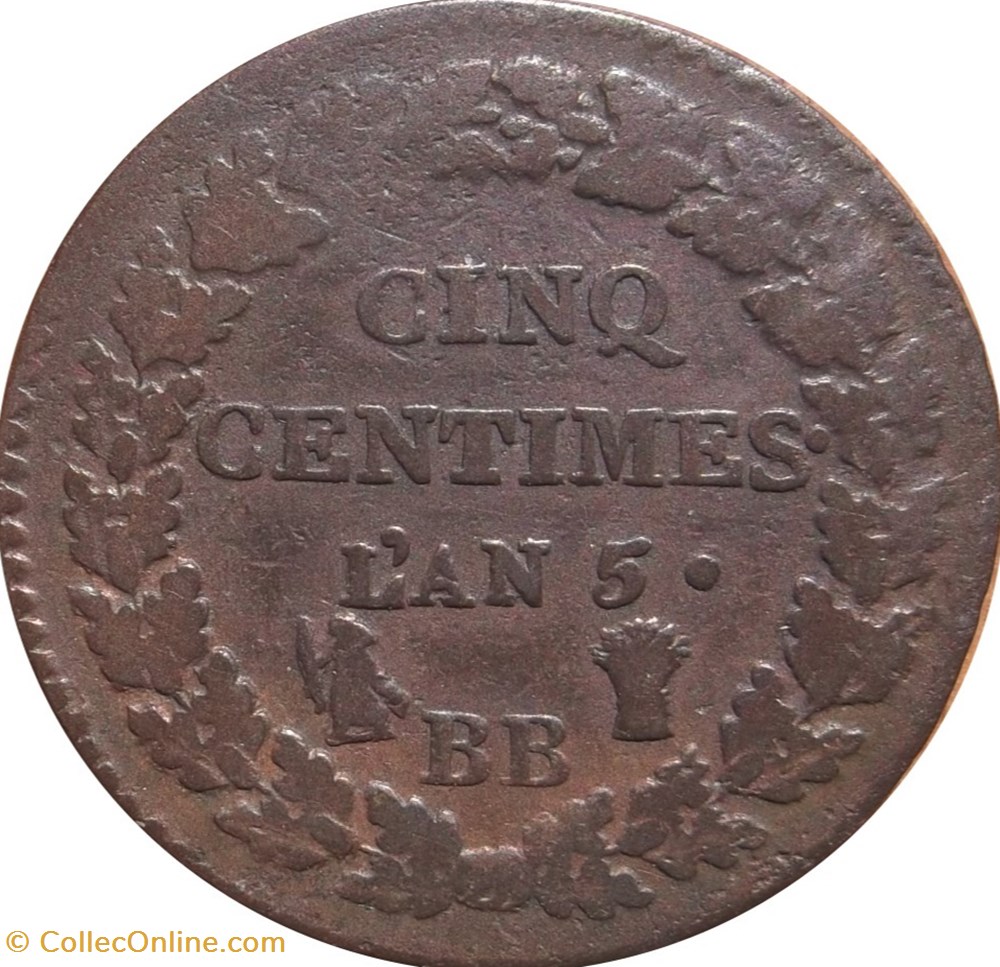 Cinq centimes Dupré, grand module 1797 Strasbourg F.115/12 monnaies cinq centimes dupre grand module 1797 strasbourg f 115 12