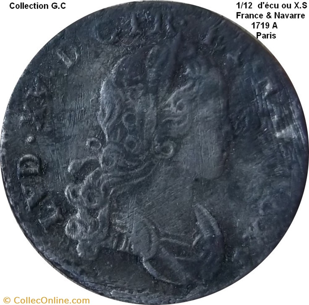 monnaie royale 1 12 ecu ou x s de france navarre 1719 a paris