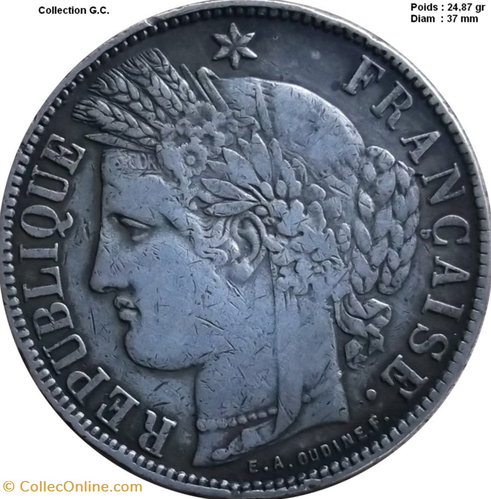 5 francs Cérès, sans légende 1871 K Bordeaux monnaies monde france 5 francs ceres sans legende 1871 k bordeaux