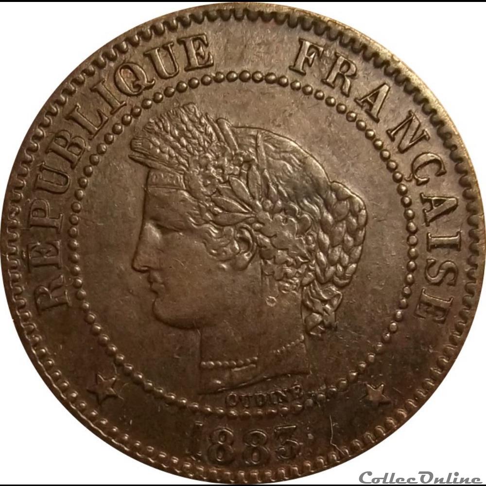Deux Centimes Cérès 1883 A monnaie france moderne deux centimes ceres 1883 a