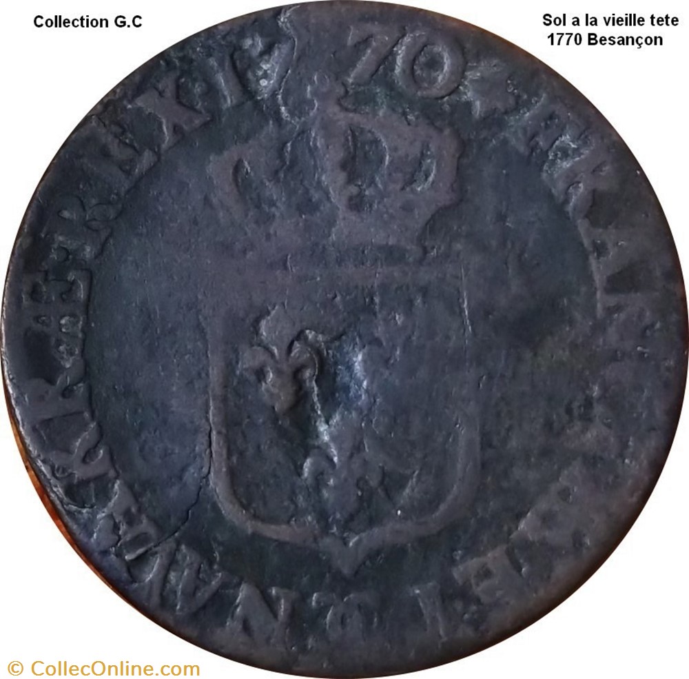 Sol a la vieille tète 1770 Besançon monnaie france royale sol a la vieille tete 1770 besancon