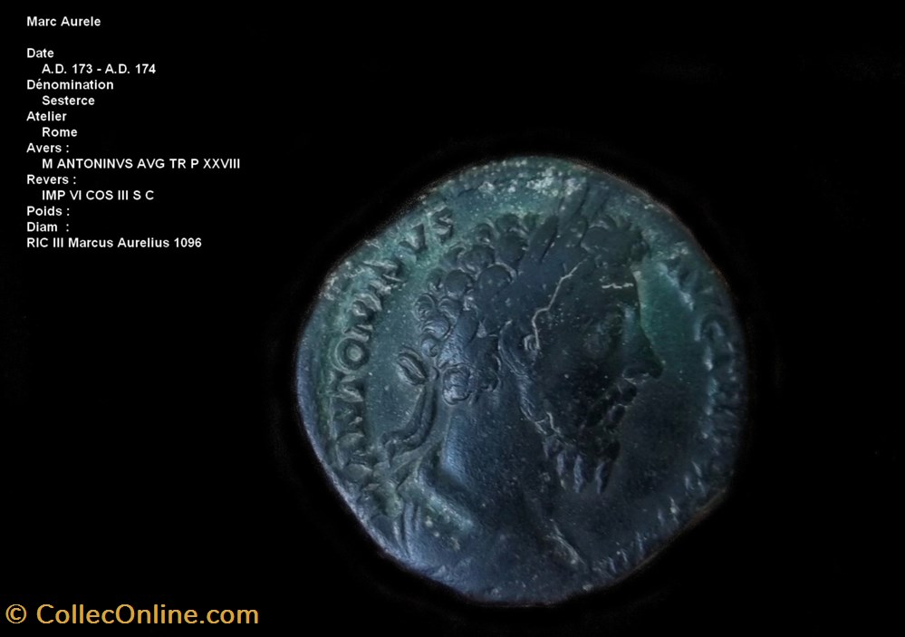 MARC AURELE RIC 1096 monnaies antiques romaines republicaines imperiales marc aurele ric 1096