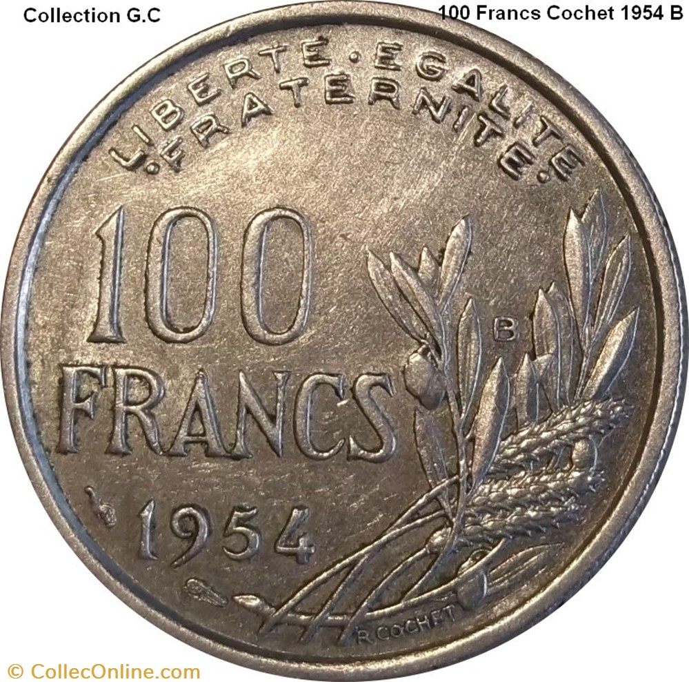100 Francs Cochet 1954 B monnaie france moderne 100 francs cochet 1954 b