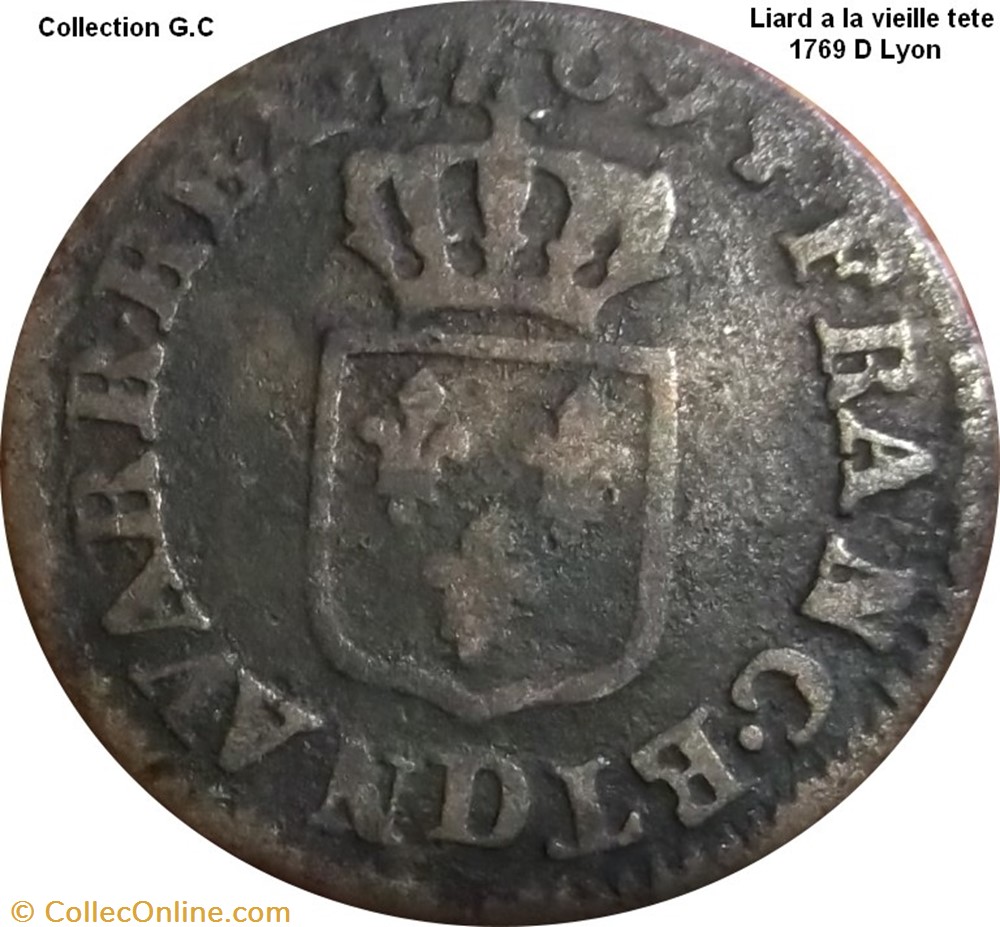 Liard a la vieille tete 1769 D Lyon monnaie france royale liard a la vieille tete 1769 d lyon
