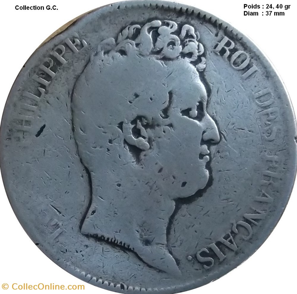 monnaies monde france 5 francs type tiolier sans le i tranche en creux 1830 d
