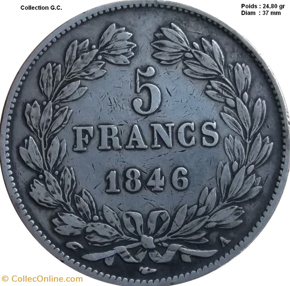 5 francs IIIe type Domard 1846 A Paris monnaies monde france 5 francs iiie type domard 1846 a paris