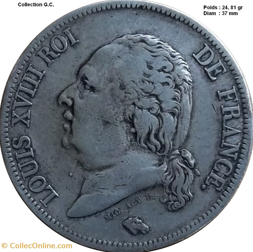 5 francs Louis XVIII, tête nue 1817 Bayonne monnaies monde france 5 francs louis xviii tete nue 1817 bayonne