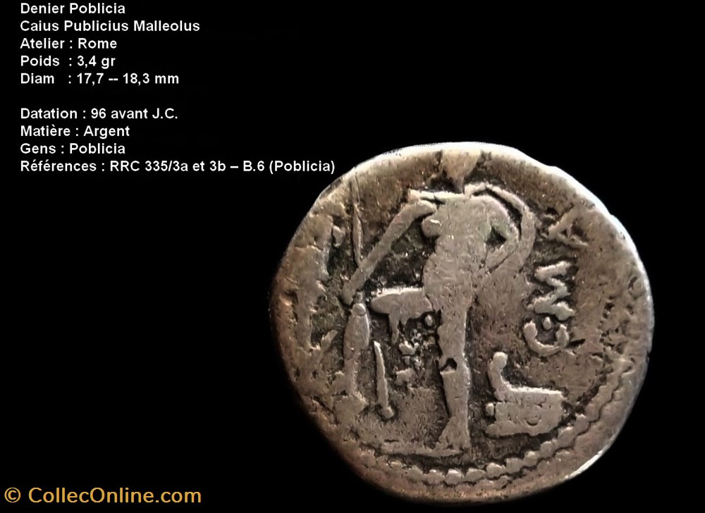 monnaies antiques romaines republicaines imperiales denier poblicia caius publicius malleolus