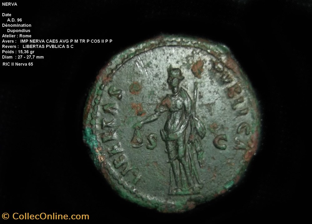 DUPONDIUS DE NERVA RIC II Nerva 65 monnaies antiques romaines republicaines imperiales dupondius de nerva ric ii nerva 65