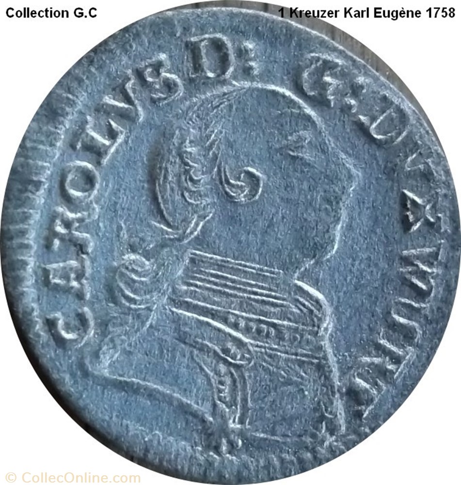 1 Kreuzer Karl Eugène 1758 monnaie feodale saint empire romain germanique 1 kreuzer karl eugene 1758
