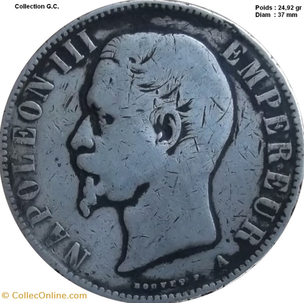 5 francs Napoléon III, tête nue 1855 A Paris monnaies monde france 5 francs napoleon iii tete nue 1855 a paris
