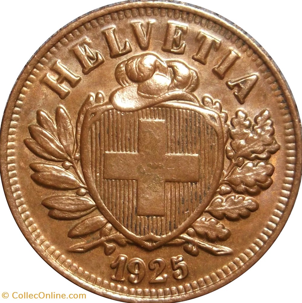 SUISSE 2 Centimes (Rappen) croix suisse 1925 Berne - B monnaies europe medievale suisse 2 centimes rappen croix suisse 1925 berne b