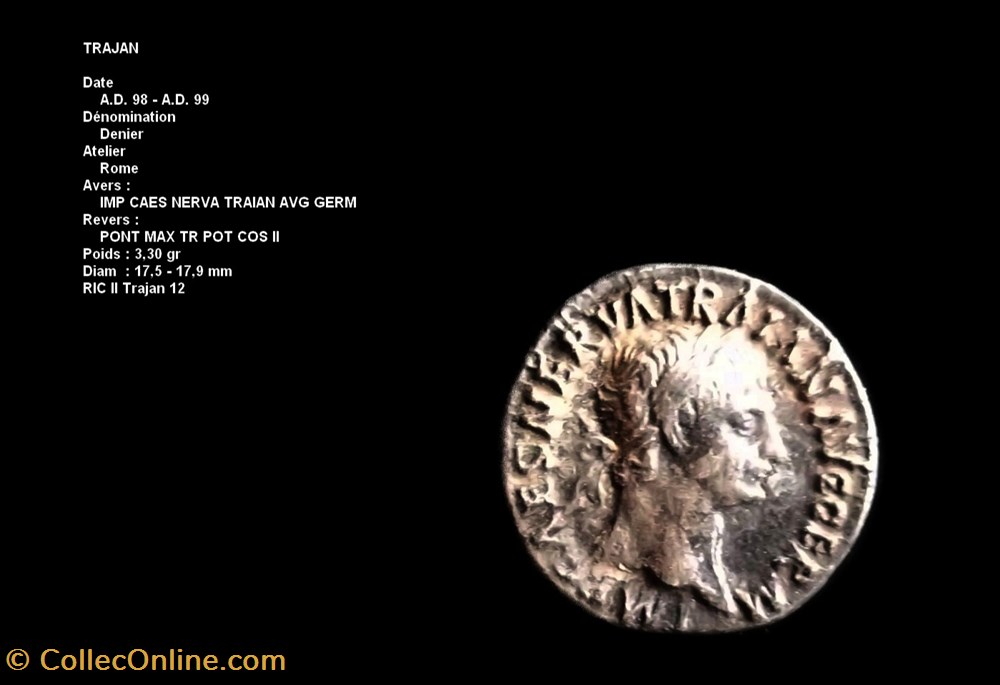 TRAJAN Denier monnaies antiques romaines republicaines imperiales trajan denier