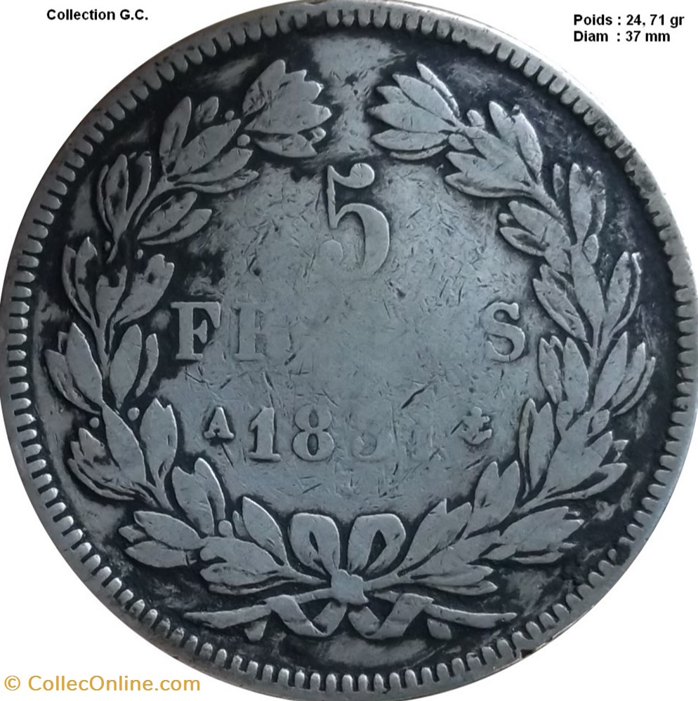 5 francs Ier type Domard, tranche en relief 1831 A Paris monnaies monde france 5 francs ier type domard tranche en relief 1831 a paris