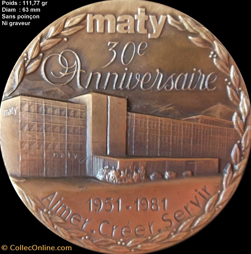 medailles medaille 30 em anniversaire maty 1951 1981