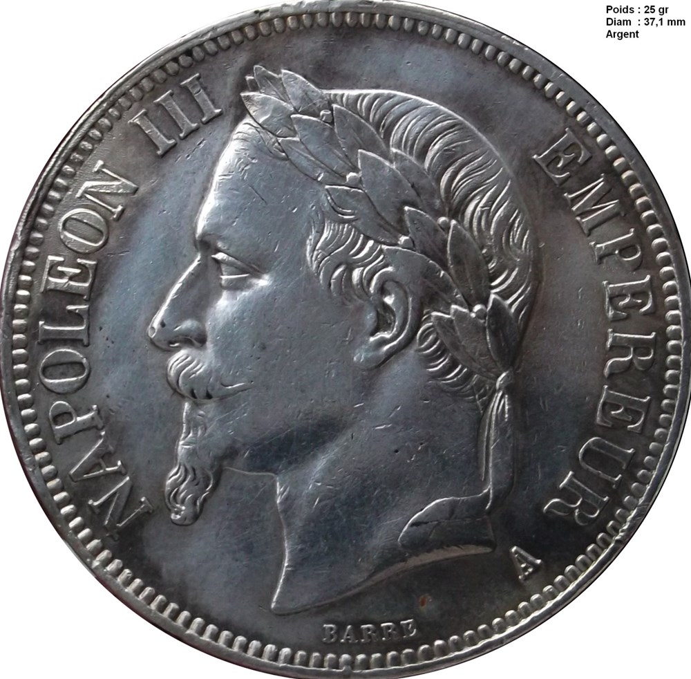 monnaies monde france 5 francs napoleon iii 1868 a