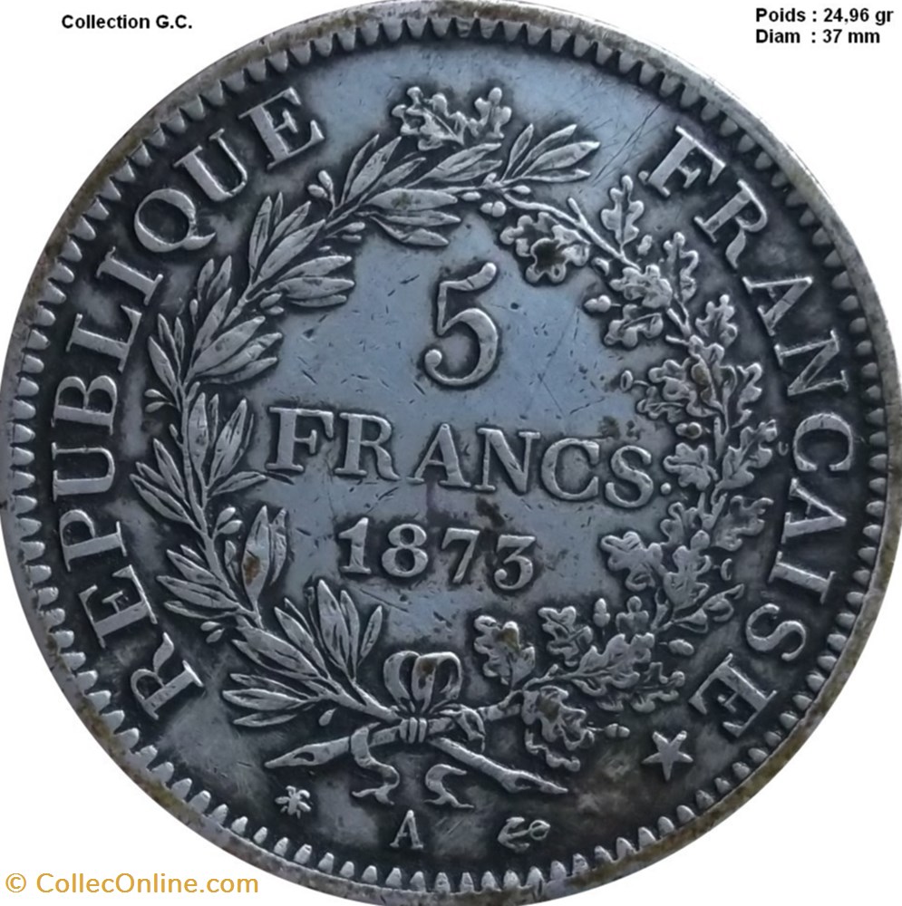 - 5 francs Hercule 1873 AParis monnaies monde france 5 francs hercule 1873 aparis