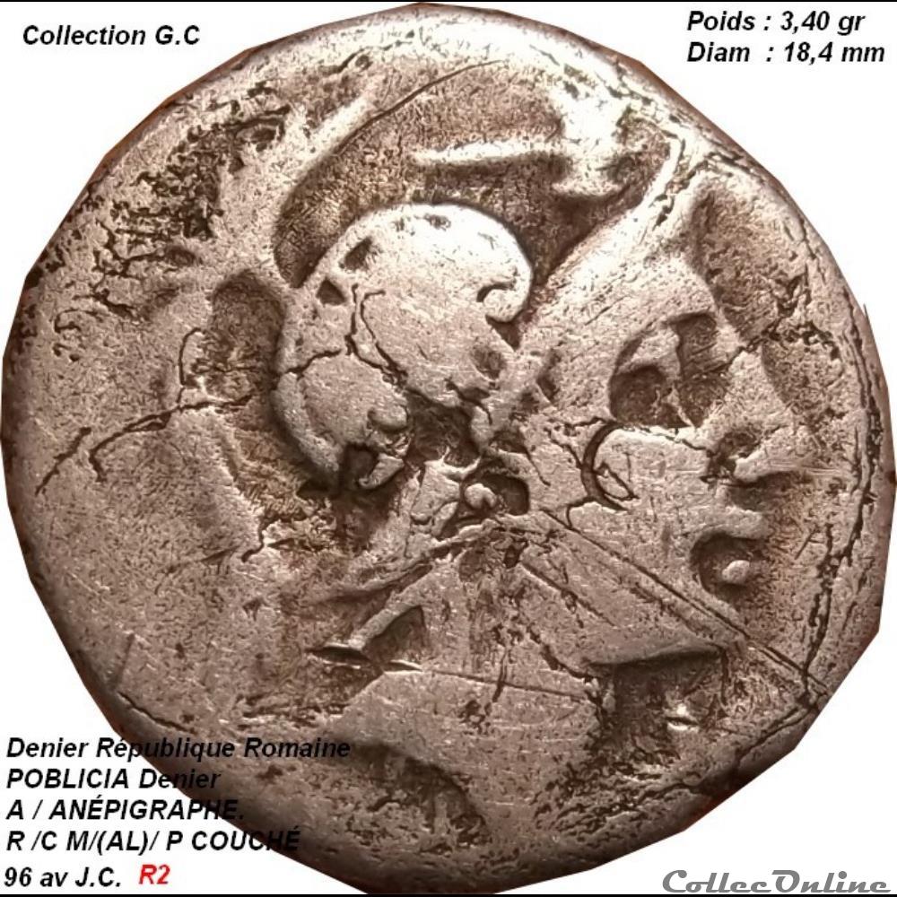 monnaies antiques romaines republicaines imperiales denier de la republique poblicia