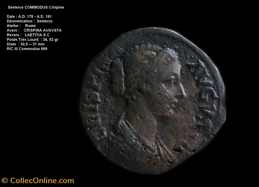 Sesterce COMMODUS Crispine RIC III Commodus 669 monnaies antiques a romaines republicaines imperiales sesterce commodus crispine ric iii commodus 669