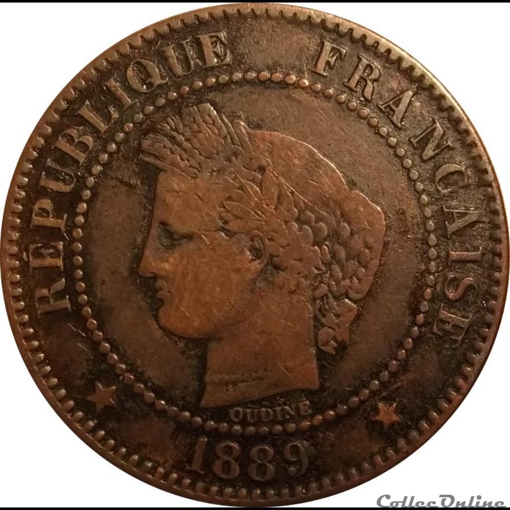 Deux Centimes Cérès 1889 A monnaie france moderne deux centimes ceres 1889 a