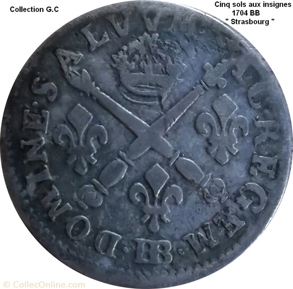 Cinq sols aux insignes 1704 BB monnaie cinq sols aux insignes 1704 bb