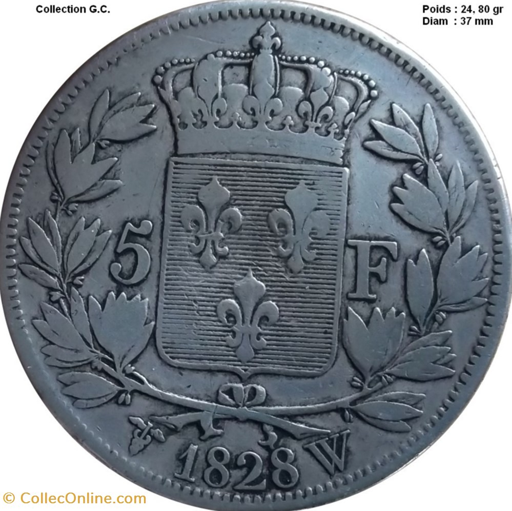 5 francs Charles X, 1er type 1828 W Lille monnaies monde france 5 francs charles x 1er type 1828 w lille