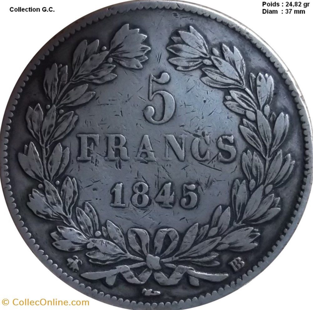 5 francs IIIe type Domard 1845 Strasbourg monnaies france modernes 5 francs iiie type domard 1845 strasbourg