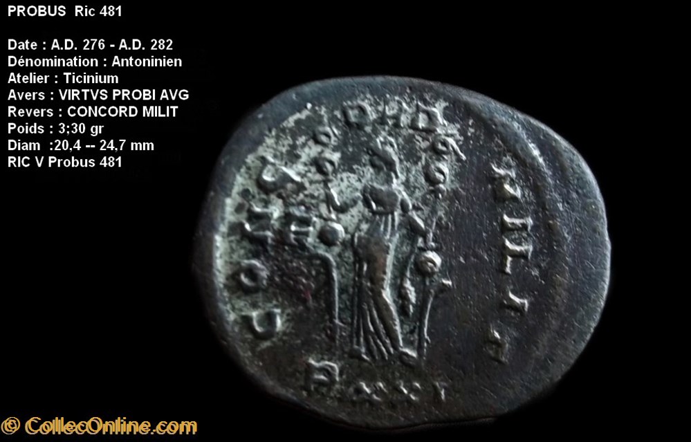 Probus Concord Milit monnaies antiques a romaines republicaines imperiales probus concord milit