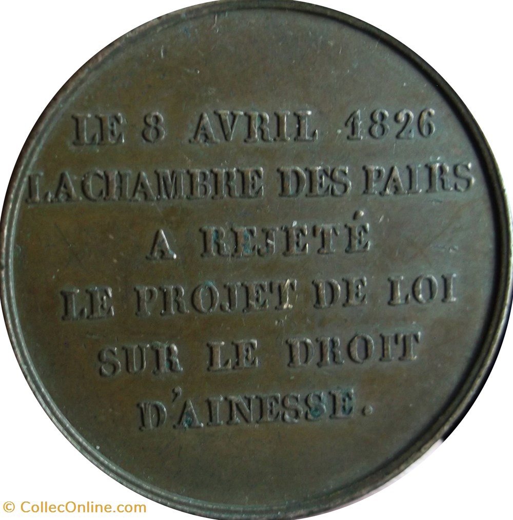 medailles medaille rejet de la proposition du droit ainesse chambre des pairs 8 avril 1826