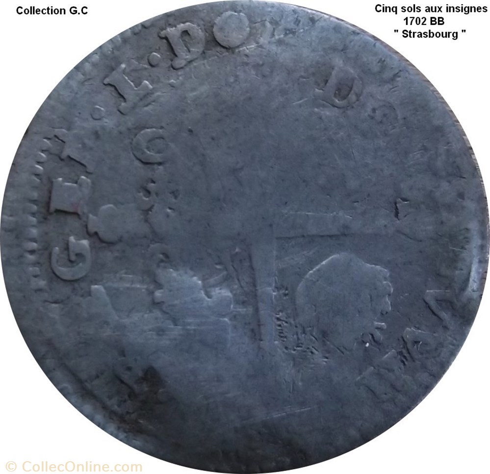 Cinq sols aux insignes 1702 BB monnaie cinq sols aux insignes 1702 bb