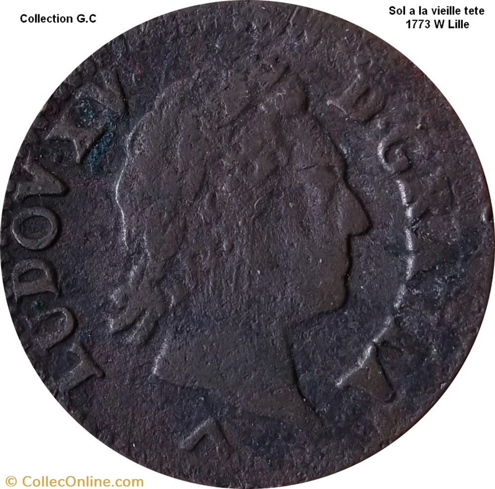 Sol a la vieille tète 1773 W Lille monnaie france royale sol a la vieille tete 1773 w lille