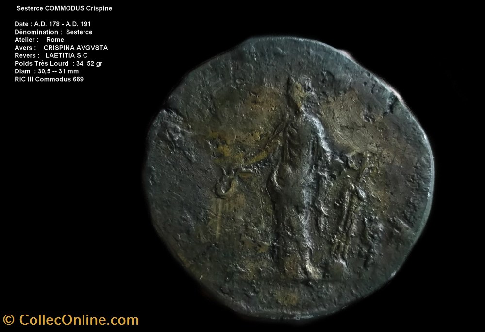 Sesterce COMMODUS Crispine RIC III Commodus 669 monnaies antiques a romaines republicaines imperiales sesterce commodus crispine ric iii commodus 669
