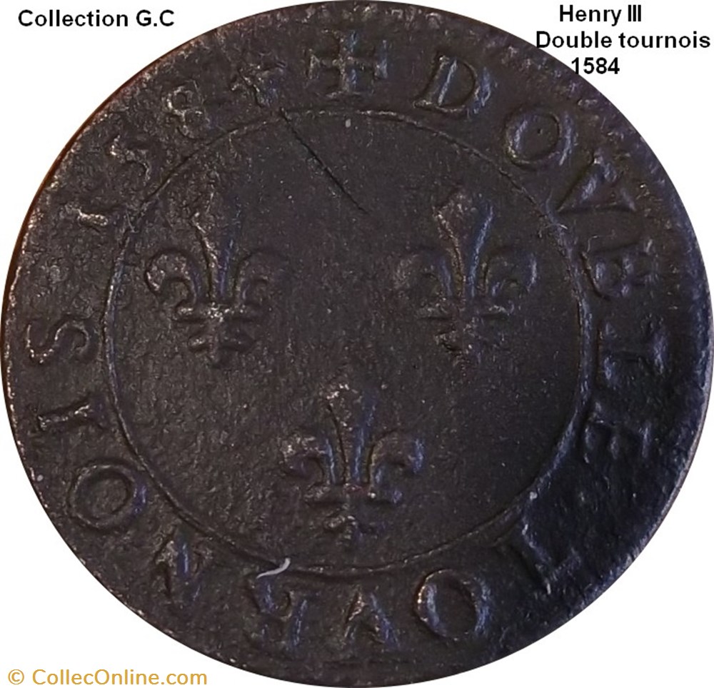 Double tournois, 1er type de Paris 1584 Paris, Moulin des Étuves monnaie france royale double tournois 1er type de paris 1584 paris moulin des etuves