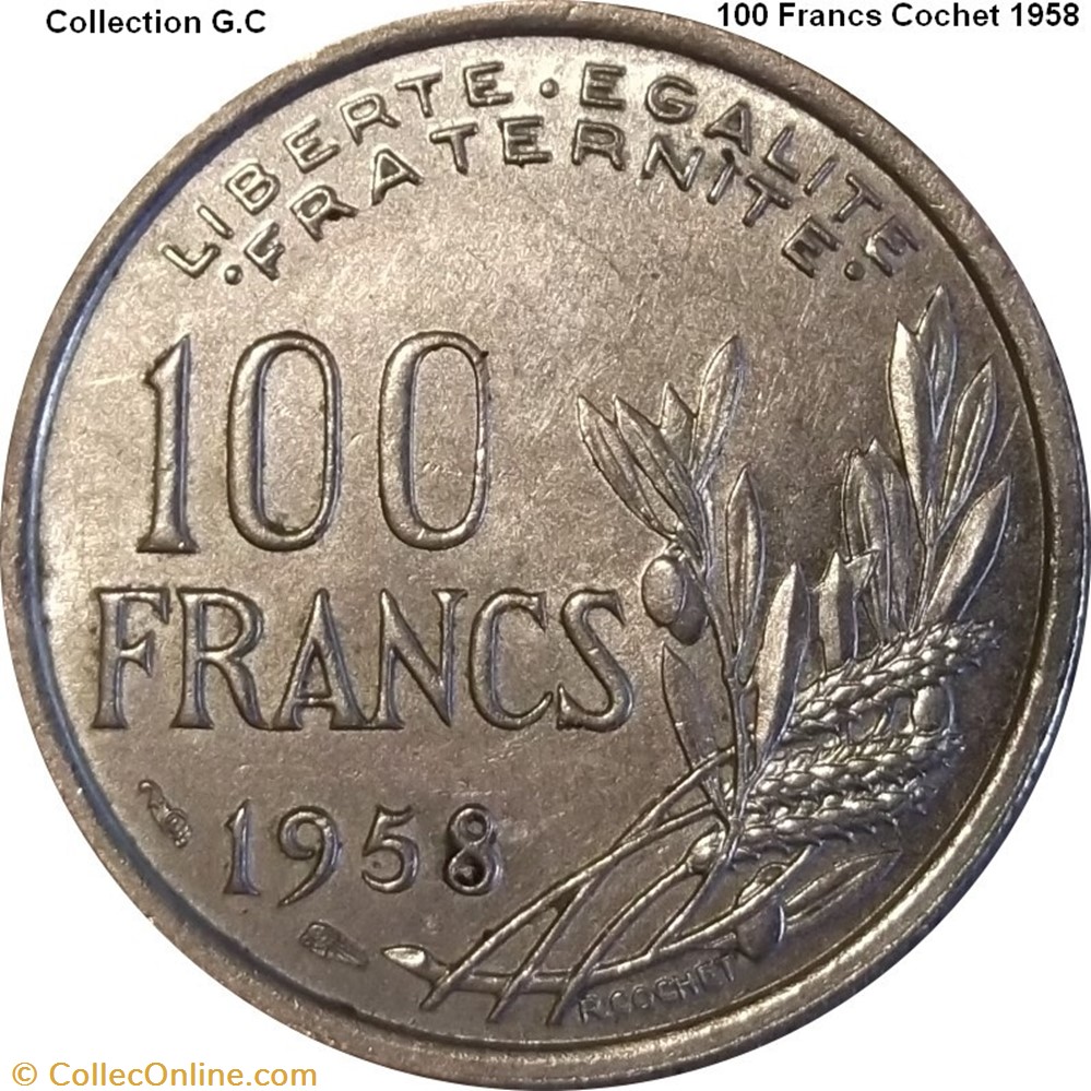 100 Francs Cochet 1958 monnaie france moderne 100 francs cochet 1958