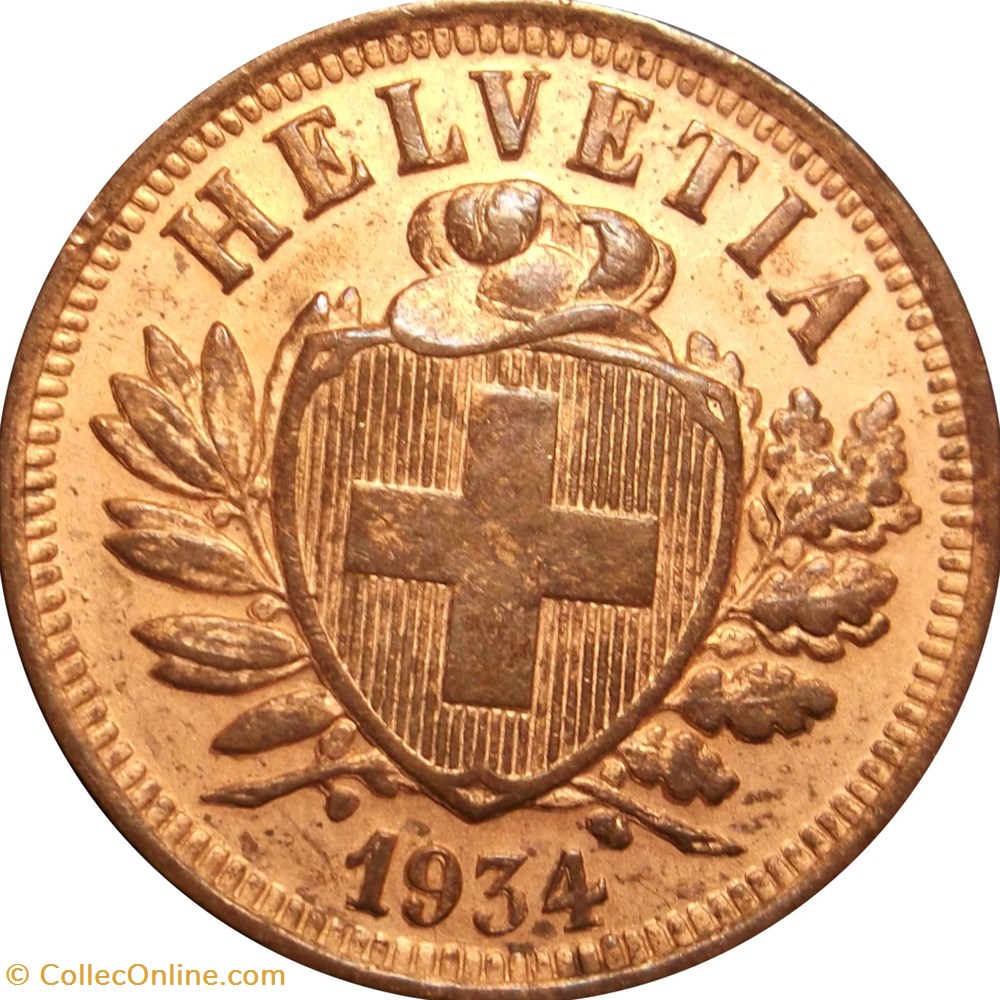 SUISSE 2 Centimes (Rappen) croix suisse 1934 Berne - B monnaies europe medievale suisse 2 centimes rappen croix suisse 1934 berne b