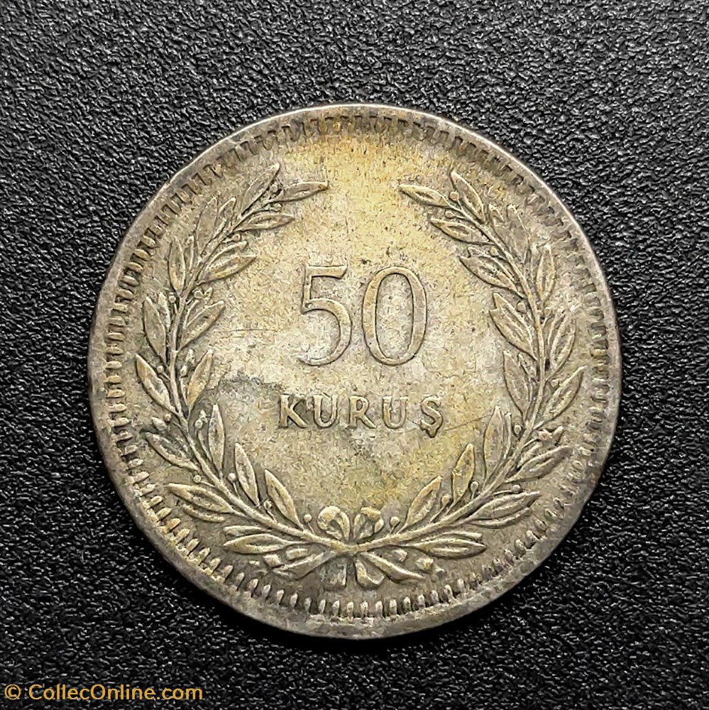coins world turkey 1947 kurus 50 silver