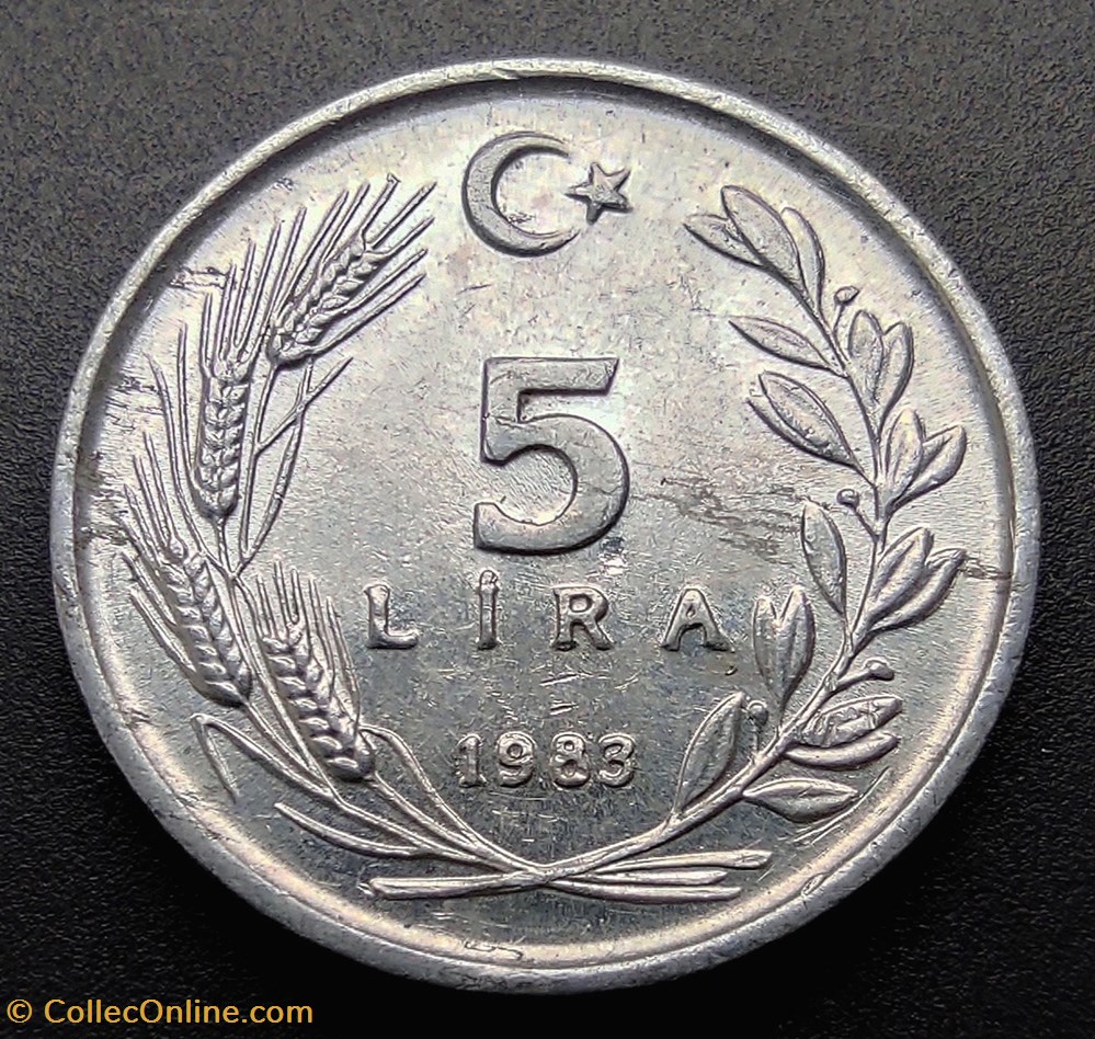 coins world turkey 1983 lira 5 aluminium