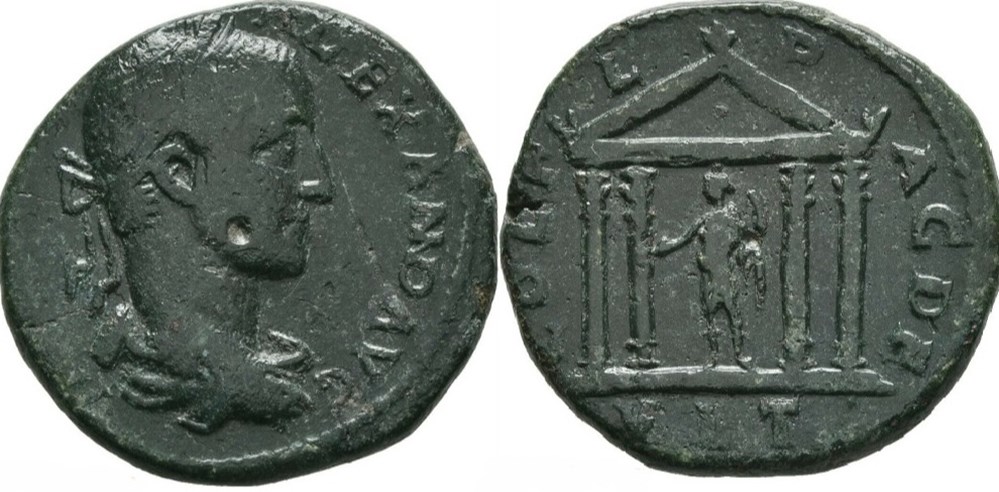 222-235 S. Alexander, temple, AE23 coins ancient to romans provincial 222 235 s alexander temple ae23