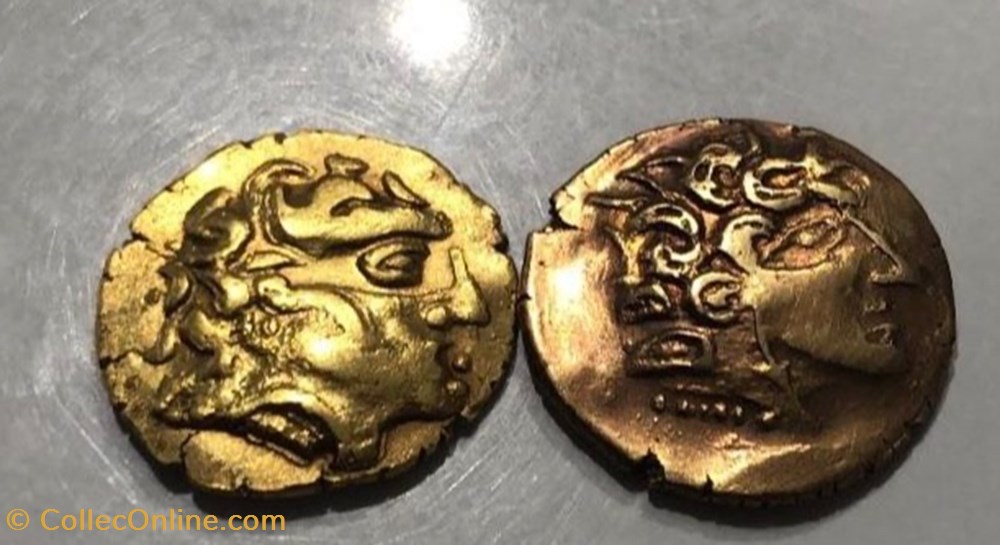 Série de faux statères et quarts à la lyre inversée - Moulage - 2 monnaie antique av jc ap gauloise serie de faux stateres et quarts a la lyre inversee moulage