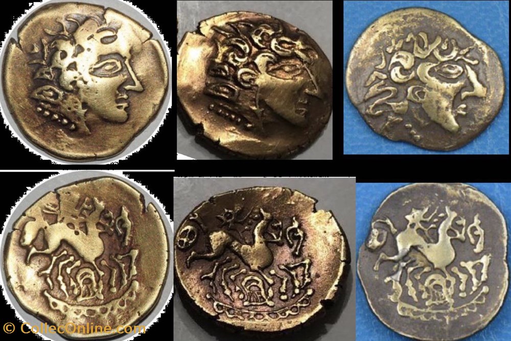 Série de faux statères et quarts à la lyre inversée - Moulage - monnaie antique av jc ap gauloise serie de faux stateres et quarts a la lyre inversee moulage