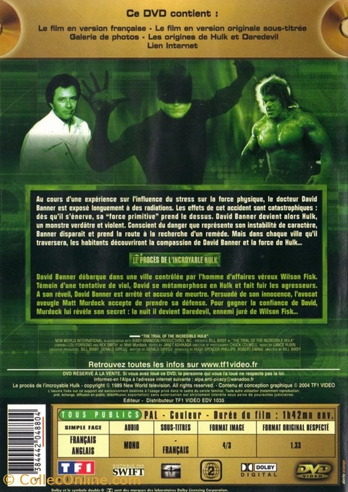 Hulk : La Procès De L'Incroyable Hulk Avec Daredevil ! 2 diver film dvd blu ray hulk la proces de incroyable hulk avec daredevil